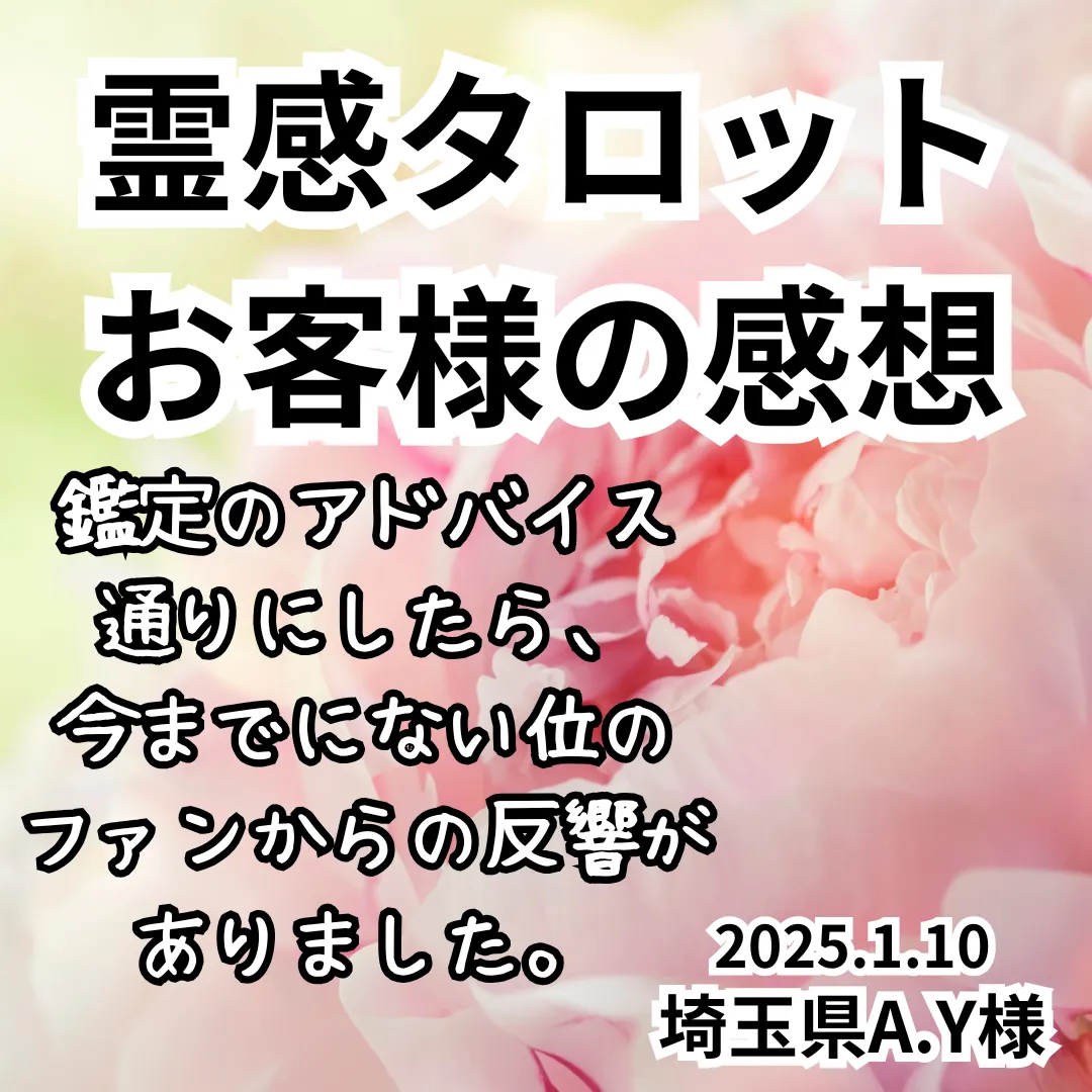 対面鑑定★アドバイス通りにしたら、今までにない位のファンからの反響がありました★埼玉県A.Y様