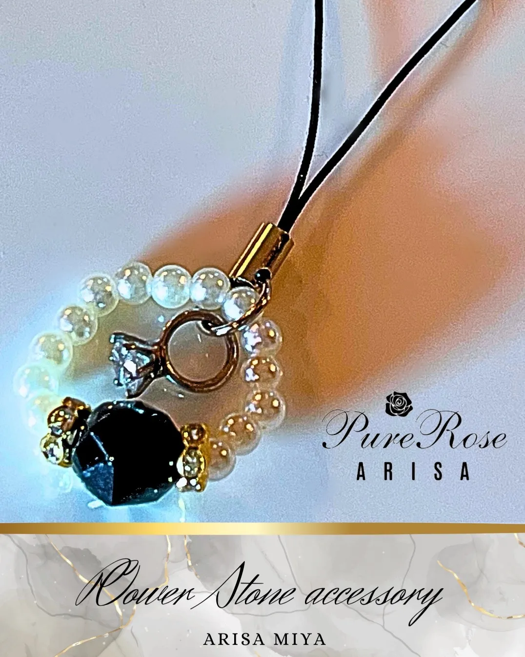 富と人生の成功と厄除け★ブラックスピネルとリングチャームのストラップ★埼玉県A.K様