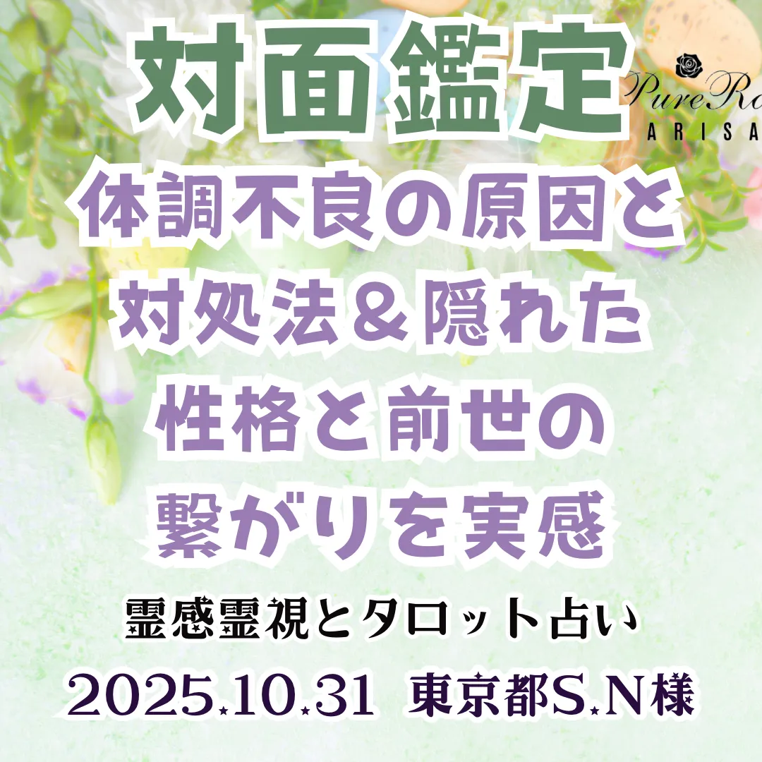 対面鑑定★体調不良の原因と対処法＆隠れた性格と前世の繋がりを実感★東京都S.N様