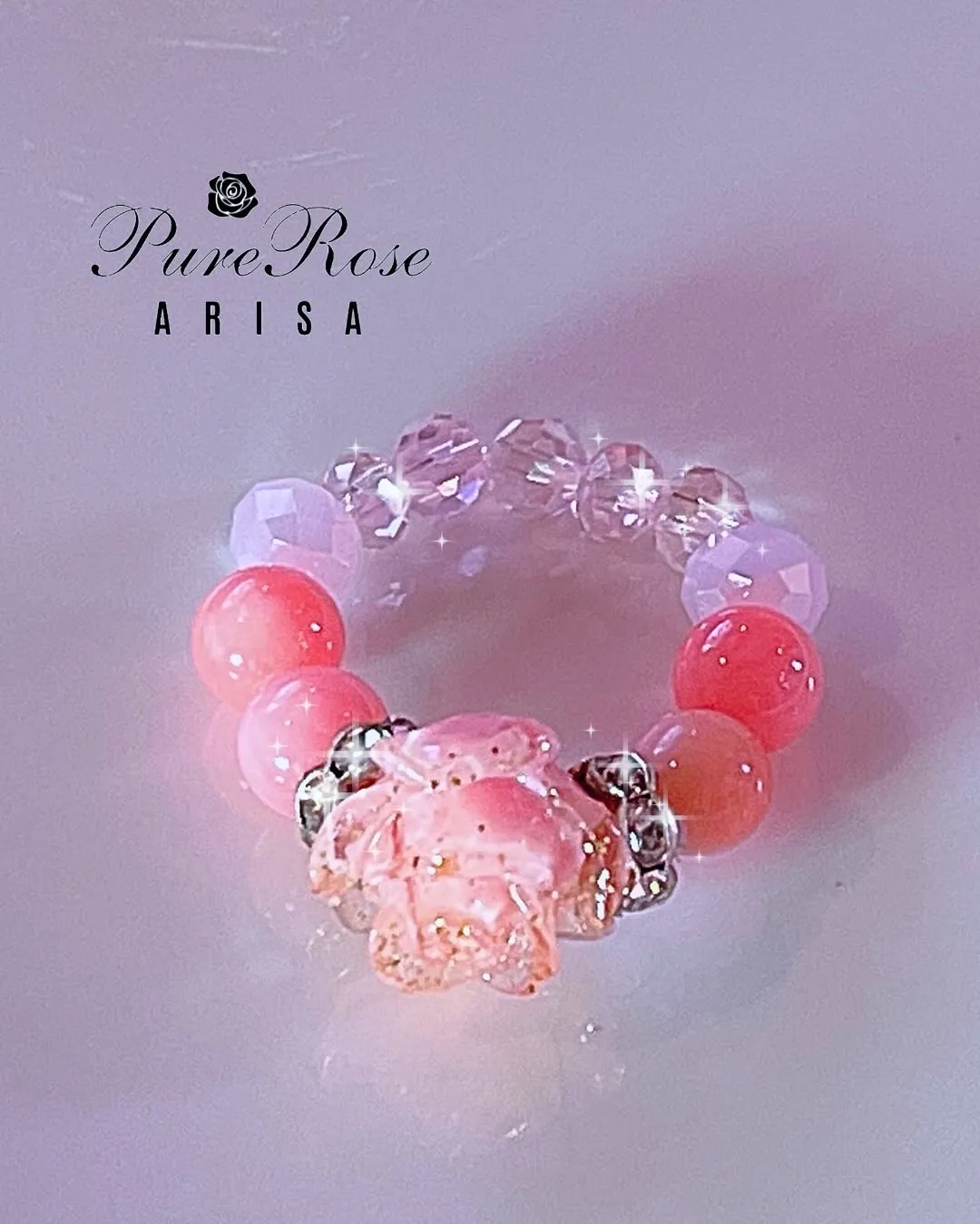 薔薇モチーフの状況改善効果のピンクパールの指輪★家族の健康の念★埼玉県H.K様