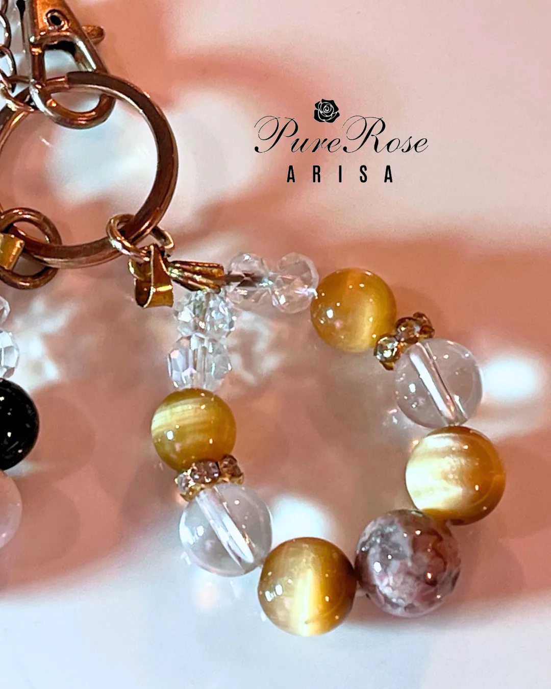 金運のタイガーアイと邪気祓いのアラシャン瑪瑙のバッグチャームに念の追加★埼玉県J.O様