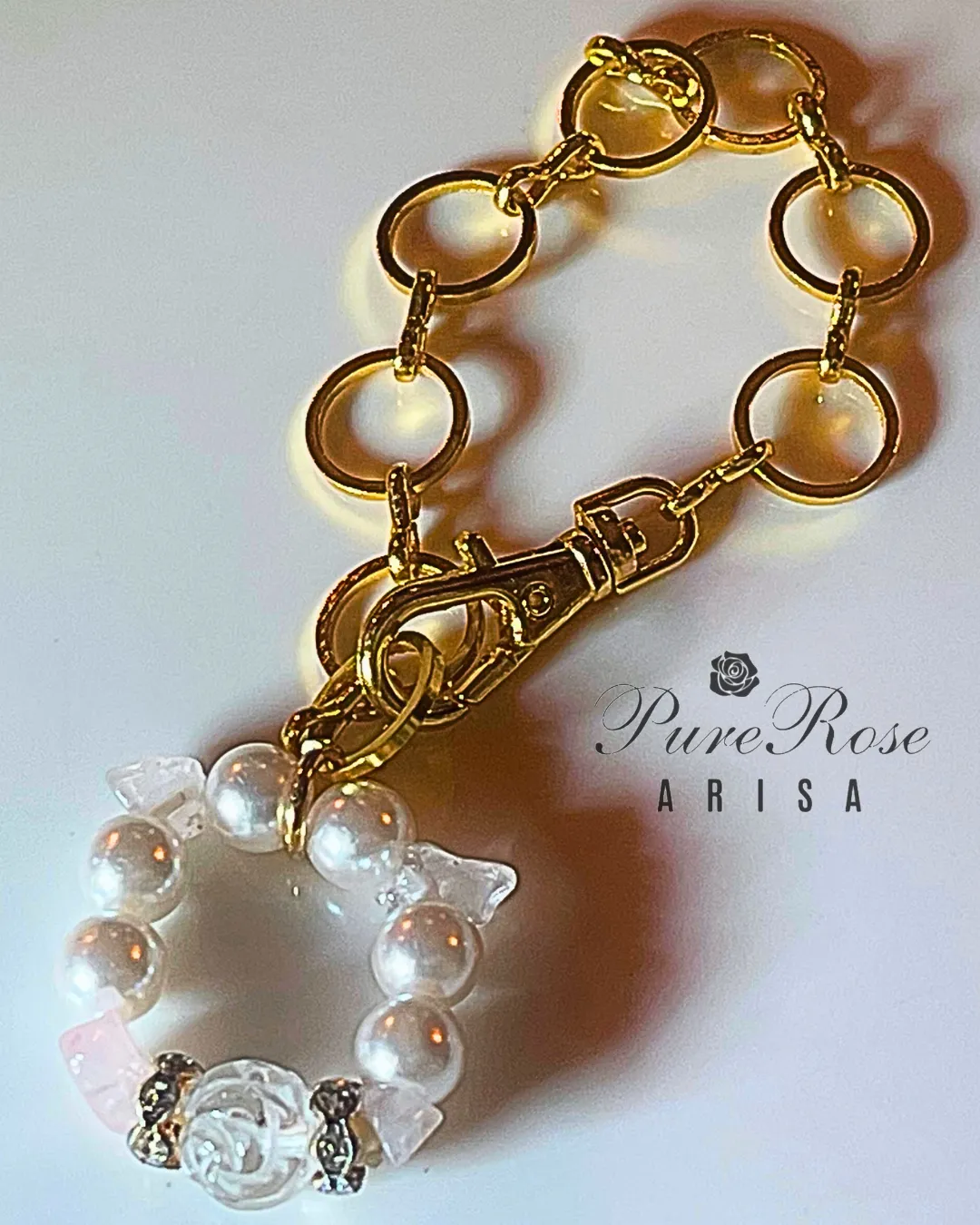 薔薇彫刻水晶にローズクォーツの天使の羽バッグチャーム★人間関係円満★埼玉県S.Y様