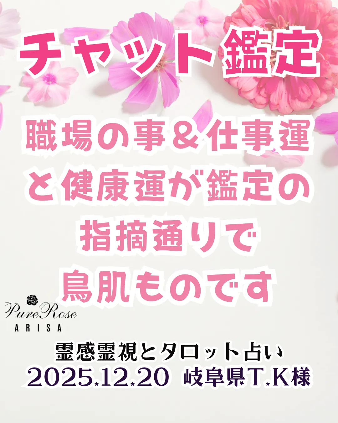 チャット鑑定★職場の事＆仕事運と健康運が鑑定の指摘通りで鳥肌ものです★岐阜県T.K様