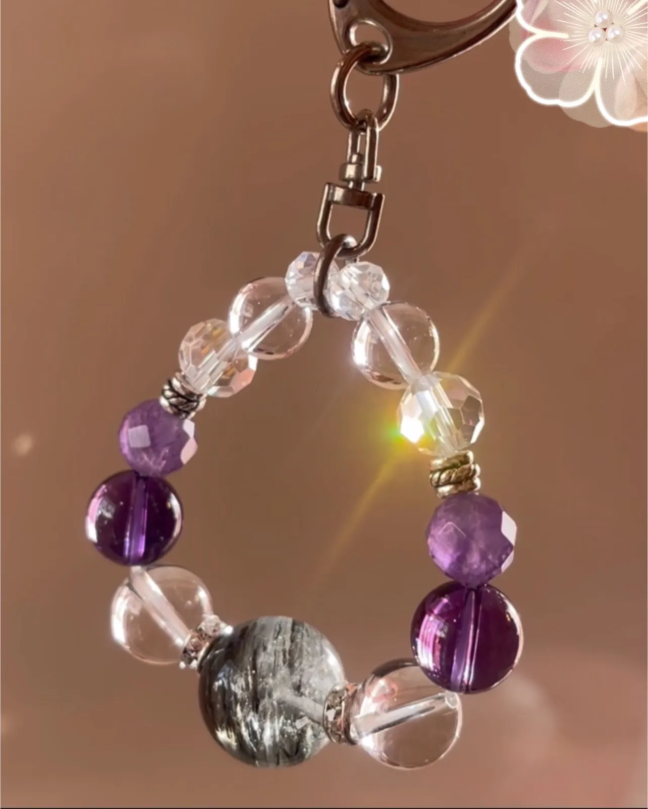厄除け､お守り､ストレス緩和のアメジスト@宝石質を追加したキーホルダー★埼玉県N.I様