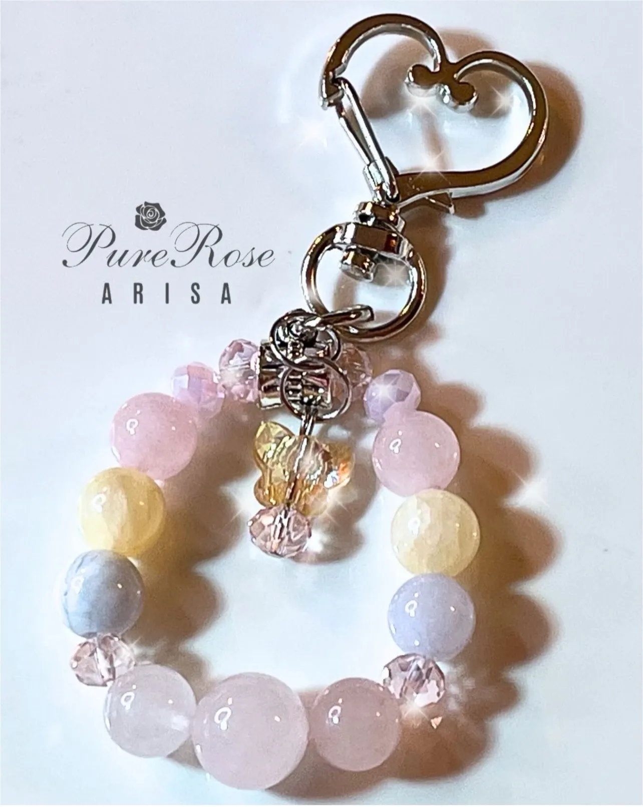 愛され運と目的達成のローズクォーツと翡翠のキーホルダー★千葉県R.W様
